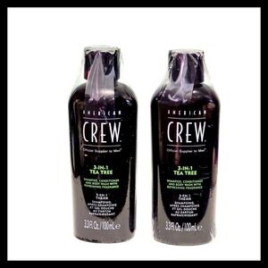 2 x American Crew 3-in-1 Tea Tree Shampoo Conditioner Body Wash 3.3 oz